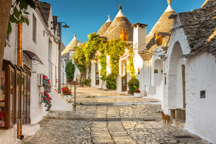 Bari - rue de village aux façades blanches.